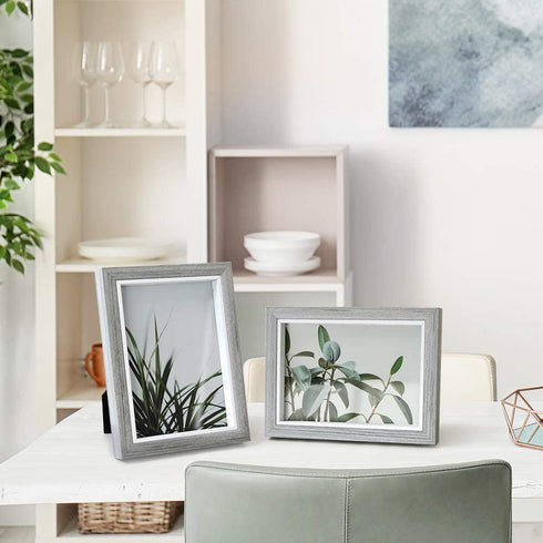 Afuly 4x6 Picture Frames Grey Wood Texture 4 by 6 Photo Frames Ready to Hang Stand Tabletop Desk Display Modern Gray for Home, Set of 2 Unique Gifts for family