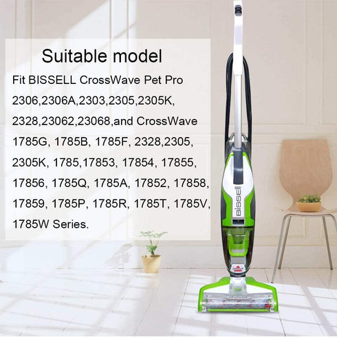 Dekiru Compatible with Bissell Crosswave 1 Pack 2306 Multi-Surface Pet Brush Roll + 1 Pack 1934 Area Rug Brush Roll + 2 Pack 1866 Vacuum Filter Replacement Kit + 1 Pack Multi-Surface 1868 Brush Roll