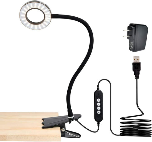 CeSunlight Clip Light, 8W Clamp Bed/Desk Lamp, Webcam Light Video Conferencing, Warm & Daylight & White Light 3 Colors, Eye-Care 10 Dimmable Illumination Modes (Black)