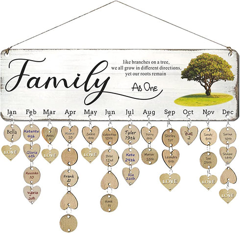 WISIEW Gifts for Grandma Unique - Wooden Family Birthday Reminder Tracker Calendar Board, Family Like Branches As One, Best Christmas, Mothers Day, Birthday Presents Ideas for Mom Dad from Daughter Son