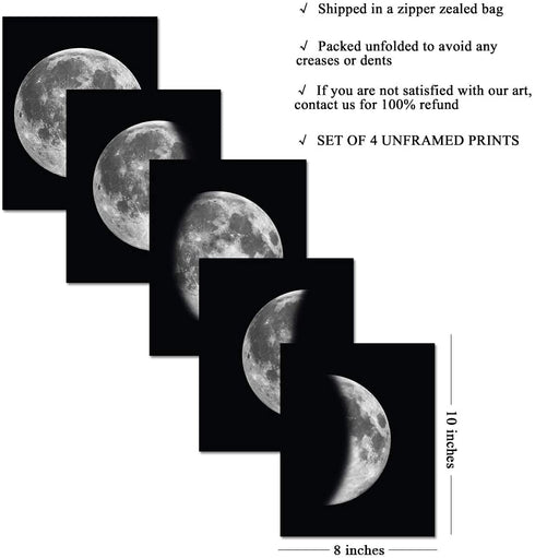 5 Pieces Moon Wall Decor - Black and White Canvas Print Artworks Lunar Moon Wall Art Abstract Prints Poster for Office Dorm Living Room Bedroom Decoration Unframed Paintings Home Decor