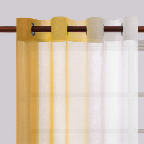 DWCN Yellow Ombre Sheer Curtains - Faux Linen Gradient Semi Voile Grommet Top Bedroom and Living Room Curtains, Set of 2 Window Curtain Panels, 52 x 84 Inches Long