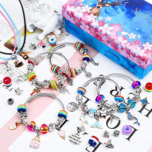 Thrilez 90 Pcs Charms Bracelet Making Kit for Girls, DIY Charm Bracelets Kit with Jewelry Beads, Bracelet Charms Gift for Girls Ages 7-12, Bracelet Kit Jewelry Gift for Girls Kids Teens and Adults