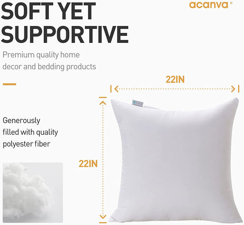 Acanva Decorative Throw Pillow Inserts for Sofa, Bed, Couch and Chair, Square Euro Sham Form Stuffer with Premium Polyester Microfiber, White, 2 Count