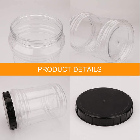 70oz / 2L Durable Plastic Jars, Accguan Clear Container for Food Storage, Airtight Plastic Jars Ideal For Dry Food, Dog Food and Washing Powder Storage, 6 PACK