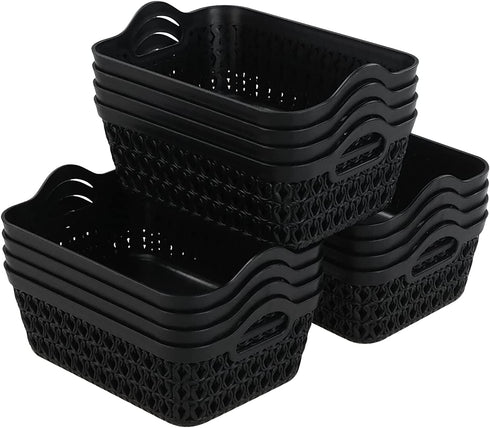 Rinboat Small Plastic Desktop Storage Basket Tray, Black, 12 Packs
