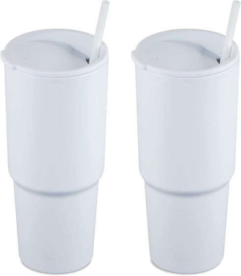 COKTIK 30oz Pastel Colored Acrylic Cups with Lids and Straws, Double Wall Matte Reusable Plastic Tumblers,Large Capacity for Parties, Birthdays(White,2 pack)