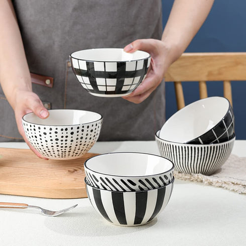 Soup Bowls Porcelain 23 OZ- Cereal Bowl 6 Inch - Deep Japanese Bowls for Serving Salad | Ramen | Noodle | Pho | Oatmeal - Microwave and Dishwasher Safe - Set of 6