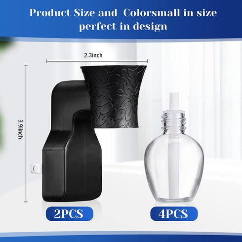 2 Pieces Wall Plug-in Diffuser Fragrance Plug with 4 Pieces Empty Bottles for Spreading Essential Oils Home Bathroom (Black)