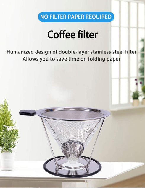 AINAAN Stainless Steel Coffee Filter, Reusable Tapered dripper with Removable Cup Holder, 2019, New Generation