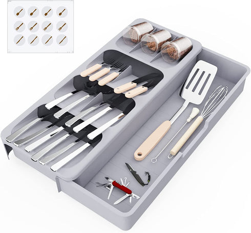 Silverware Flatware Organizer,Tray for Drawer, Kitchen Drawer Organizer,Expandable Tray for utensil,Cutlery,Forks, Spoons,Condiment Organizer Storage