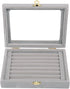 Velvet Glass Jewelry Ring Display Stand Storage Box Ring Earrings Jewelry Box Ring Holder Case (Grey)