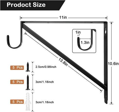 SUNGROOCloset Rod Brackets Holder Heavy Duty Support Bracket Black Closet Shelf Bracket with Rod Support Great for Both Shelf Storage and Closet Rod 2 Pack 4 Pack (2 Pack)