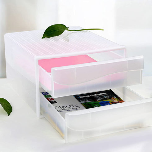 VANRA Desktop Drawer Organizer Single Drawer Unit Office Stacking Drawer System Plastic Storage File Cabinet for A4 Letter Size (Translucent)