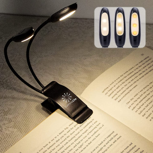 Rechargeable Warm& White 10 LED book light/music stand light, Easy Clip-on Reading in Bed at night, 3color—3 Brightness Levels, 2.8 oz Lightweight, Perfect for Bookworms & Kids
