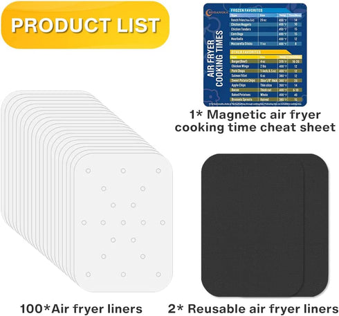 100Pcs Parchment Paper for Ninja Foodi XL Dual Air Fryer, Pre-Cut Food Safe Baking Mat for Ninja DZ401, with 2 Non-Stick Liners and Cheat Sheet Set Accessories