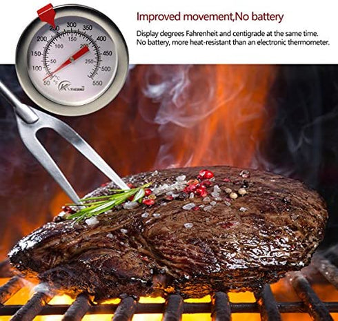 KT THERMO Candy/Deep Fry Thermometer with Instant Read,Dial Thermometer,12" Stainless Steel Stem Meat Cooking Thermometer,Best for Turkey,BBQ,Grill