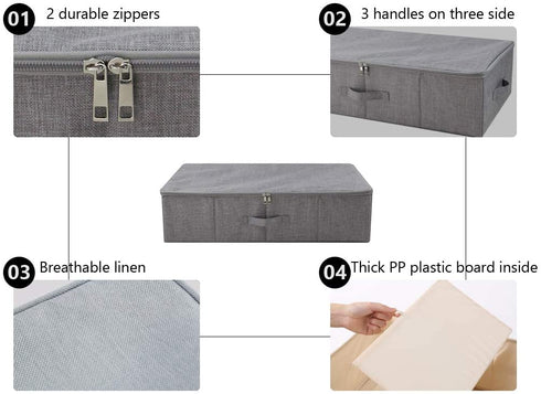 iwill CREATE PRO Under Bed Storage Container, Underbed Shoe Storage Organizer Box with Lid, Blankets, Cloth Storage Bins. Dark Gray