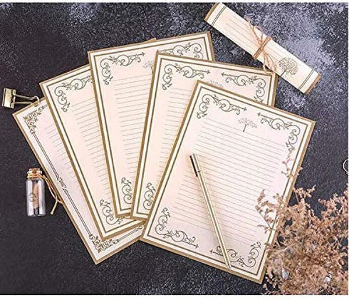 Vintage Lined Stationery Paper and Envelopes Set including Envelope Seal Sicker,White