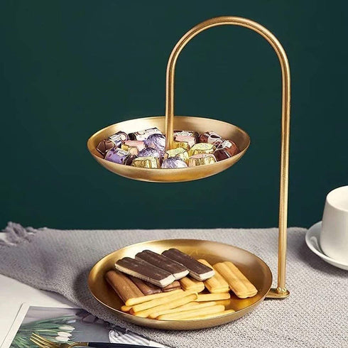 TOBENO Gold Tiered Tray 2 Tier Fruit Stand Basket Counter Top Fruit Basket Bowl Makeup Organizer For Vanity Bathroom Trays For Counter Donut Stand Snack Basket Dessert Table Decorations Stands