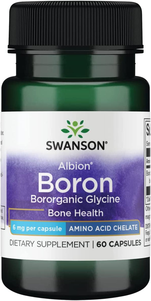 Swanson Boron from Albion - Boroganic Glycine Supplement Supporting Joint Health & Bone Health - High Absorption Formula May Support Overall Balance - (60 Capsules, 6mg Each)