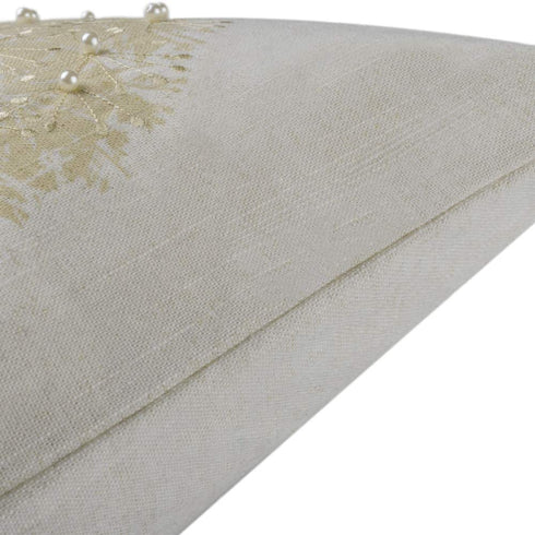 JWH Hand Embroidery Accent Pillow Case Faux Pearl Cushion Cover Dandelion Flower Pillowcase Home Sofa Bed Living Room Decorative Shell Gift Beige 20 x 20 Inch