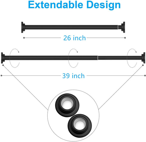 TEECK Shower Curtain Rod, 26-39 Inch Adjustable Tension Spring, Shower Rod, Premium Stainless Steel, Anti-Slip, No Drilling, No Rust, Never Collapse, for Bathroom, Black, Easy to use