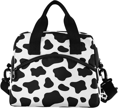 Lunch Bag for Kids Black And White Cow Print Insulated Cooler Lunch Box Large Capacity Lunch Organizer for Boys Girls