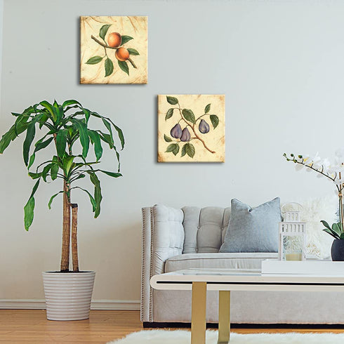 Wieco Art Fruit for Kitchen Decor 2 Piece Giclee Canvas Prints Wall Art By Flowers and Trees Oil Paintings Style Pictures for Bedroom Home Decorations Modern Stretched and Framed Grace Artwork