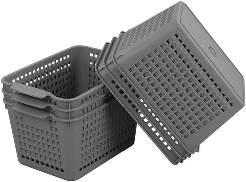 Gloreen Grey Plastic Basket, Weave Storage Baskets Organizer, 6 Packs