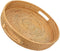 Rattan Coffee Table Handmade Round Serving Tray with Handles Woven Ottoman Trays for Coffee Table Living Room, Bed Breakfast, Tea, Fruit Bread Basket Tray, 11.8" x 2.4"