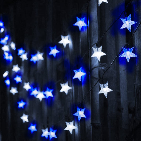 Dazzle Bright 2 Pack 100 LED Solar Star String Lights, 39 FT Outdoor Waterproof Fairy Lights, Wedding Decorations for Garden Yard Patio (White & Blue)