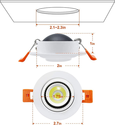 YGS-Tech 2 Inch LED Recessed Lighting Dimmable Downlight, 3W (35W Halogen Equivalent) COB Tai Chi Spotlight, 3000K Warm White, CRI80, LED Ceiling Light with LED Driver (4 Pack)