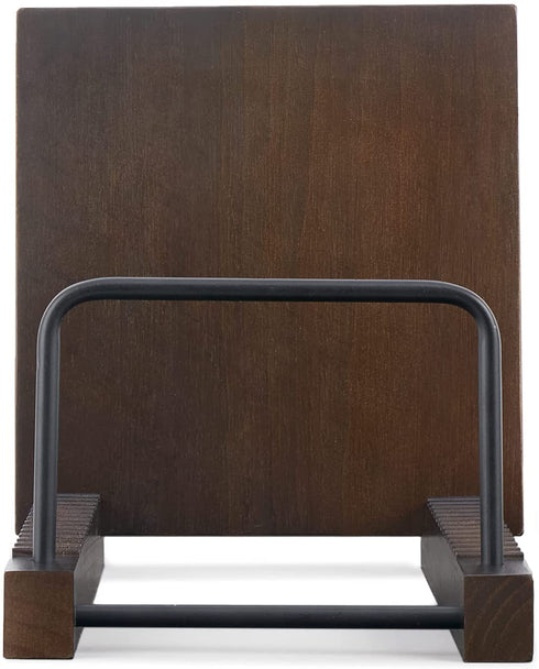 Mkono Vinyl Record Storage Holder Modern Album Display Solid Wood Stand with Black Metal Rack Farmhouse Home Decor Organizer for Vinyl Record, Holds up to 30 Albums, 11.8''L x 7''W x 8.6''H, Brown