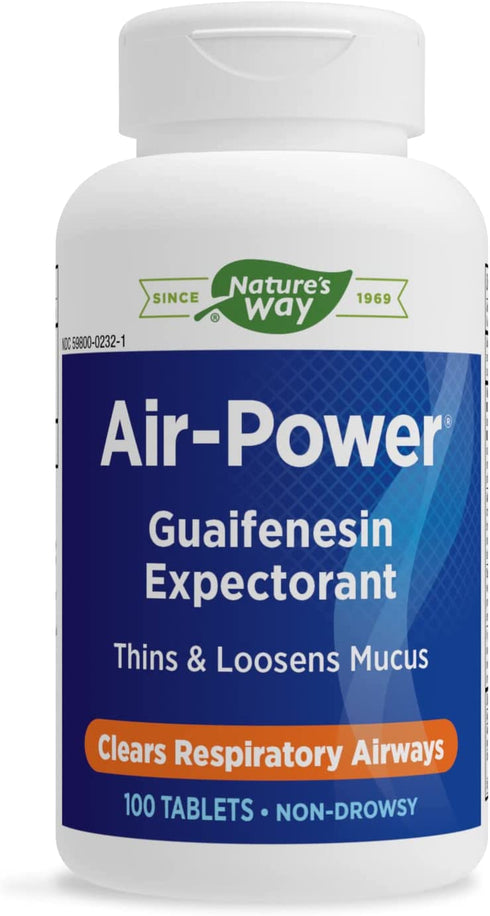Nature’s Way Air-Power, Guaifenesin Expectorant, Clears Respiratory Airways, Vegetarian, 100 Tablets