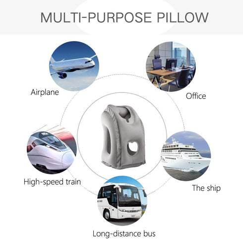 Sunany Inflatable Neck Pillow Used for Airplanes/Cars/Buses/Trains/Office Napping with Free Eye Mask/Earplugs (Gray), Small