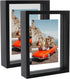 Trwcrt 2 Pack 4x6 Floating Picture Frame, Double Side Tempered Glass Picture Frames?Display up to 6 x 8 photos for Desktop or Wall Hanging, Black