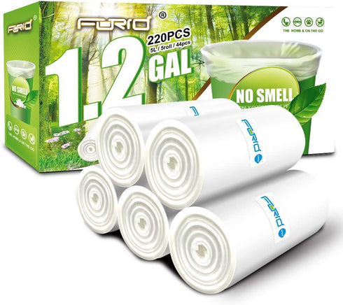 Small Clear Trash Bags FORID 1.2 Gallon Garbage Bags 220 Count Wastebasket Bin Liners for Bathroom Bedroom Office Garbage Can
