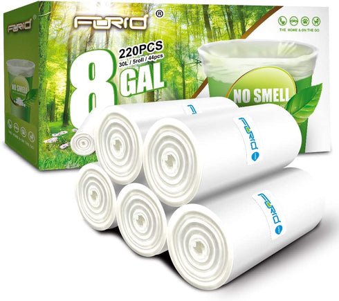 Clear Medium Garbage Bags FORID 8 Gallon Trash Bags 30 Liter Wastebasket Bin Liners 220 Count Plastic Trash Bags for Bathroom Bedroom Office Trash Can
