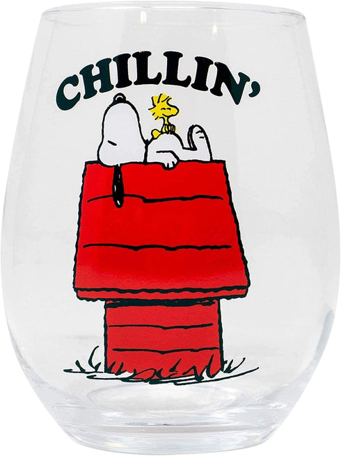 Silver Buffalo Peanuts Snoopy And Woodstock Chillin Stemless Glass, 20 Ounces