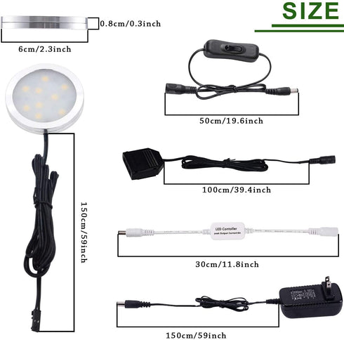 Dimmable LED Under Cabinet Puck Lights AIBOO 3 Lamps Kit with RF Remote Control for Home Kitchen Counter Lighting (Daylight White 6000K)