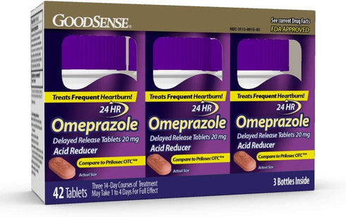 GoodSense Omeprazole Delayed Release Tablets 20 mg, Stomach Acid Reducer for Frequent Heartburn Treatment, 14 Count (Pack of 3)