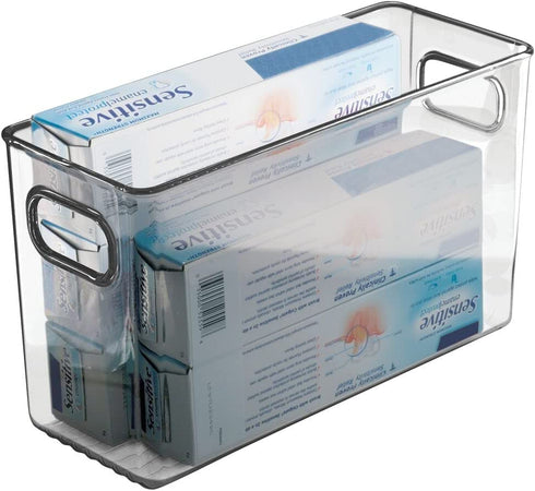 mDesign Plastic Storage Bin Container with Handles for Bathroom Vanity Countertop, Shelves, Cabinet and Under Sink Storage - Holds Hand Soap, Body Wash, Shampoo, Lotion - 10" Long, 2 Pack - Smoke Gray
