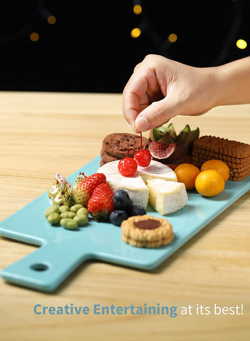 Sweese 818.102 Cheese Board Charcuterie Board Set with Knife, Cheese Serving Platter with Handle for Display, Entertaining and Serving, Fancy House Warming Gift, Turquoise