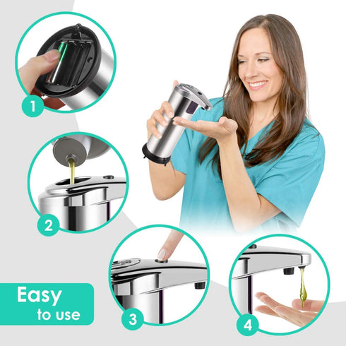 Embryant Soap Dispenser, Touchless Automatic Soap Dispenser Waterproof Base Stainless Steel Infrared Sensor, Adjustable Hands-Free Dish Soap Dispenser Suitable for Bathroom Kitchen Hotel Restaurant