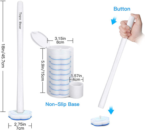 Topo Bear Disposable Toilet Bowl Brush with 40 Toilet Wand Refills, Toilet Cleaning System Starter Kit