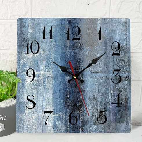 Wooden Wall Clock Silent Non-Ticking , Blue Grey Abstract Painting Gray Wooden Square Rustic Coastal Wall Clocks Décor for Home Kitchen Living Room Office, Battery Operated(12 Inch)