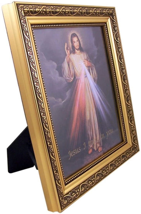The Divine Mercy Jesus Christ Print in 13 Inch Gold Finish Frame by Gerffert
