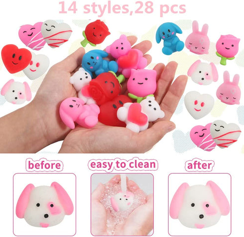 VOMAOK 28 Pack Valentine Squishy Toys with Valentines Day Cards for Kids Valentine Party Favors Valentine School Classroom Exchange Gift