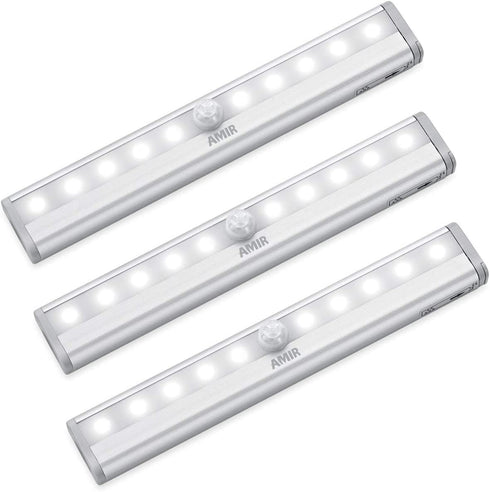 AMIR (Upgraded Version) Motion Sensor Lights, Battery-Powered LED Night Lights, Stick-Anywhere Closet Lights Stair Lights, Wall Lights for Hallway, Bathroom, Bedroom, Kitchen etc. (White - Pack of 3)